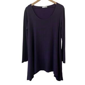 Bryn Walker Women Top Small Purple‎ Black Tunic Lagenlook Oversized Stretch